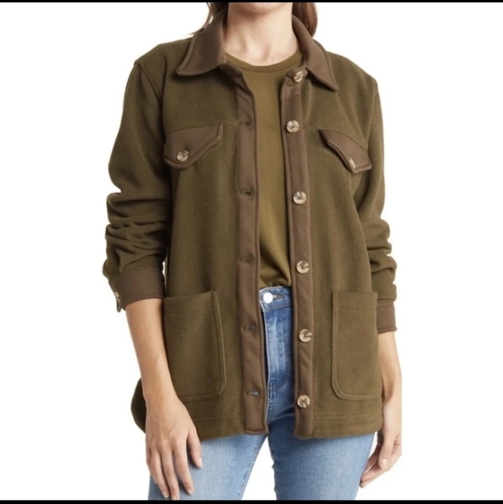 BLANK NYC Jacket Olive Green Fleece Button Front Shacket